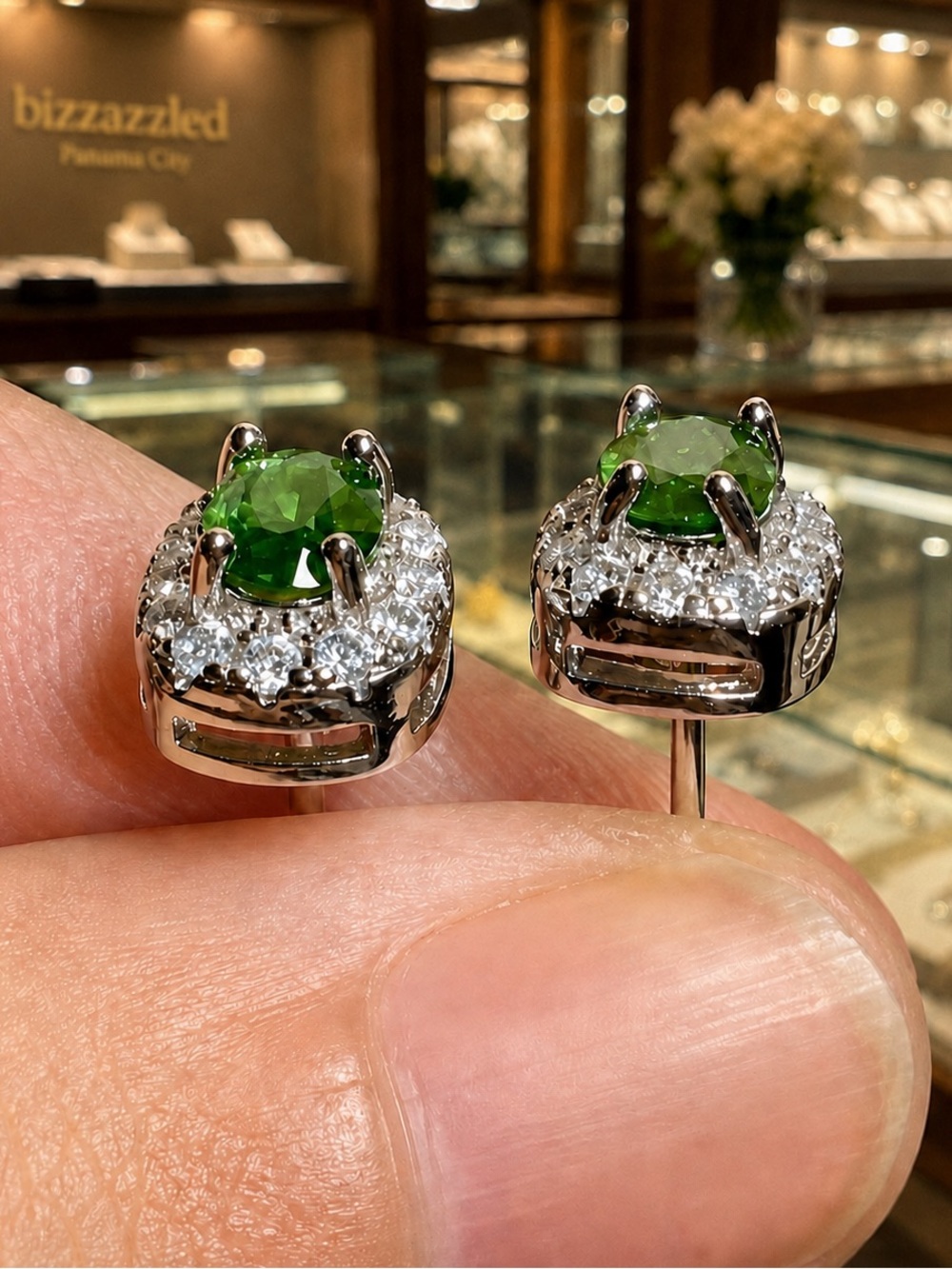 Deal‼️Tsavorite Topaz 1.63ct 14k white Gold Electroplated on 925  Earrings